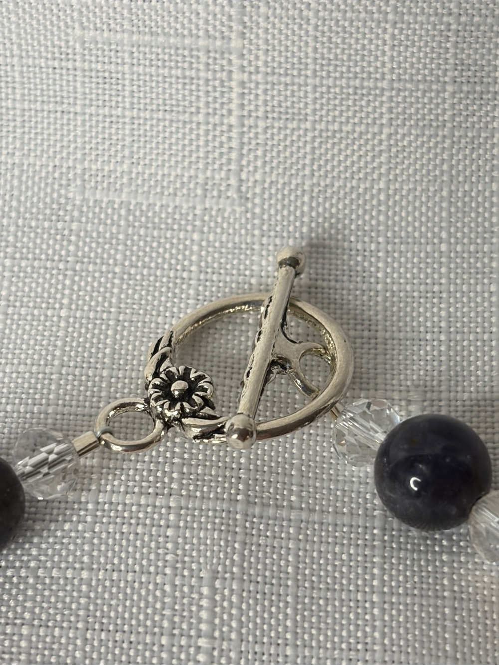Handcrafted Iolite and White Jade Necklace and Earring Set w/Agate Pendant - Picture 5 of 7